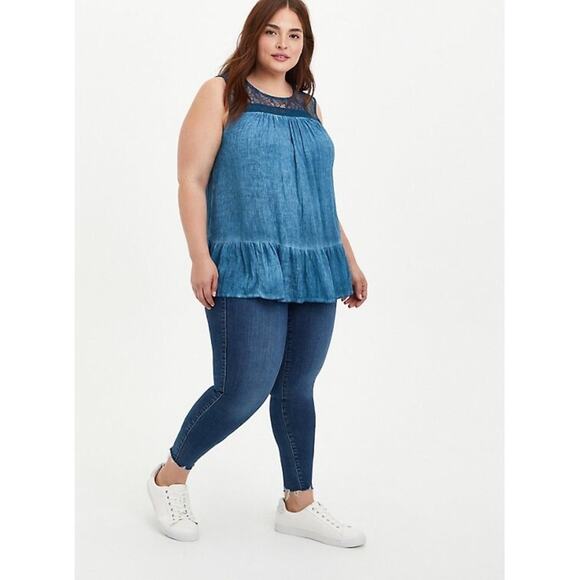 Torrid Lace Trim Tank - Gauze Mineral Wash Blue 4X NWT - Picture 2 of 9